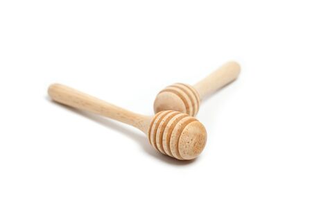 honey dipper bamboo wood white background closeup object tool