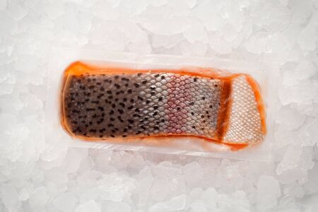 salmon fresh steak food ingredient rustic still life freezing ice background