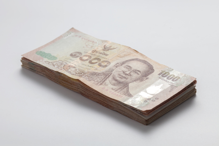 1000 Thai banknote white background still life close up macro moneyの写真素材