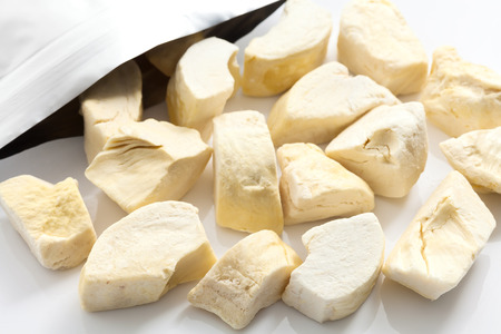 durian zibethinus king of fruit freeze dry on white background delicious dessert tasty snack