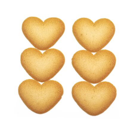 The close up of love heart shape cookie on white background for Valentine's day.の写真素材
