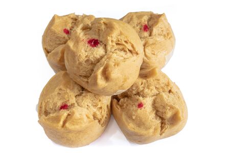 The close up of Chinese brown sugar steamed bread buns on white background.の写真素材