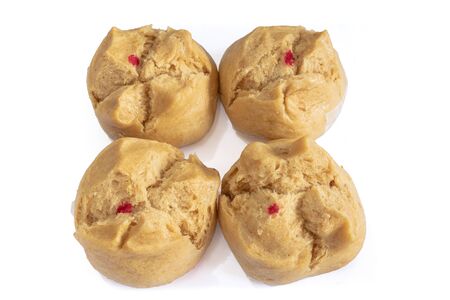 The close up of Chinese brown sugar steamed bread buns on white background.の写真素材
