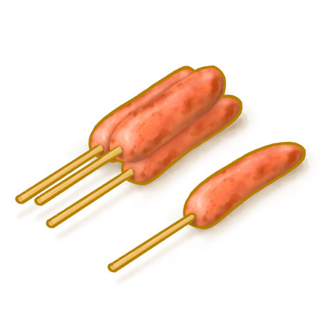 The digital painting of Taiwan grilled barbecue sausage, Taiwanese  traditional food isometric icon raster illustration on white background.の写真素材