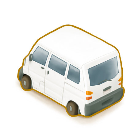 The digital painting of asian transportation mini van, most small van vehicle car use in Taiwan and Japan isometric cartoon icon raster illustration on white background.の写真素材