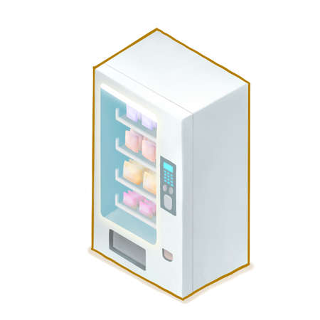 Vending machine, a digital painting of sell slot coin machinery for automatic technology business isometric cartoon icon raster 3D illustration on white background.の写真素材