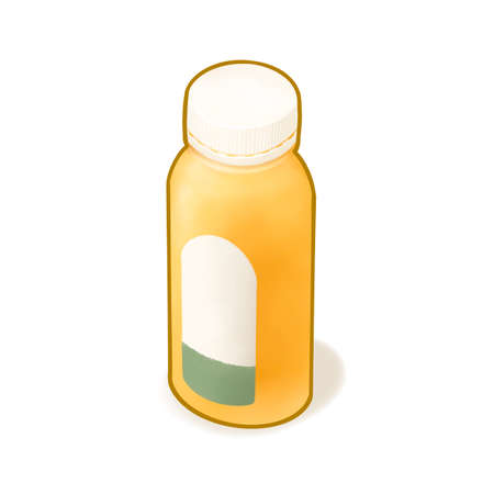 Orange juice drink, a digital painting of plastic bottle package of citrus juicy fruit beverage isometric cartoon icon raster 3D illustration on white background.の写真素材