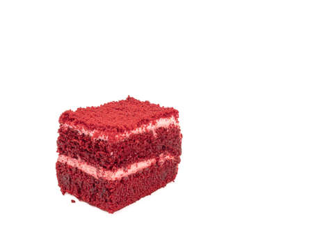 Red velvet cake, a close up of homemade sliced layer sponge cream cake bakery isolated on white backgroundの写真素材