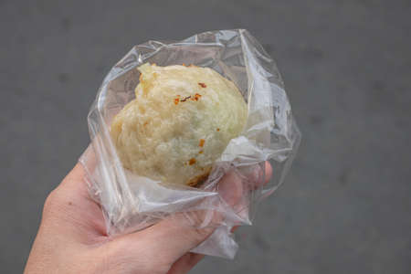 Pan fried pork bao bun, a close up of Taiwanese traditional sheng jian bao (Dim sum) at local street...