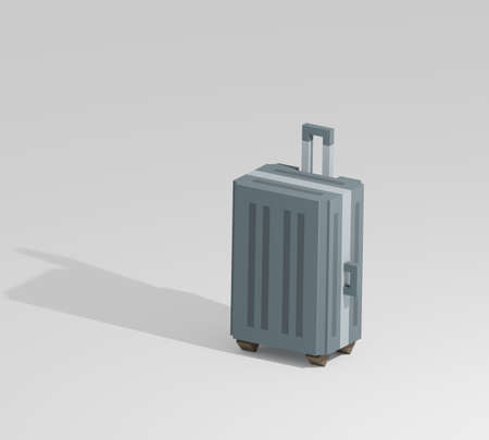 Travel luggage, a digital art of minimal handle baggage for traveling and business isometric voxel raster 3D illustration render on white background.の写真素材