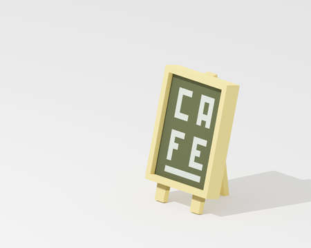 Cafe signboard, a digital art of wooden board A stand isometric voxel raster 3D illustration render on white background.の写真素材