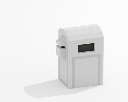 Trash bin, a digital art of silver trash can, metallic recycled bin in Taipei, Taiwan isometric voxel raster 3D illustration render on white background.の写真素材