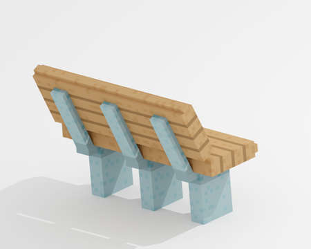 Park bench, a digital art of public outdoor wooden plank bench for relaxation isometric voxel raster 3D illustration render on white background.の写真素材