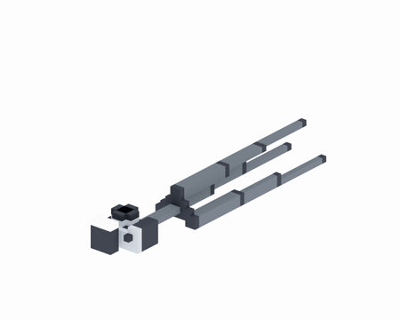 Digital camera, a digital art of mirrorless camera with flashlight and metal steel tripod in black & white retro style isometric voxel raster 3D illustration render on white background.の写真素材