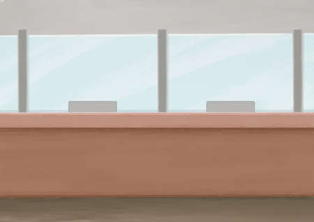 Service counter, a digital painting of one stop service desk for bank,  sell tickets or pay bills raster 3D illustration anime background.の写真素材