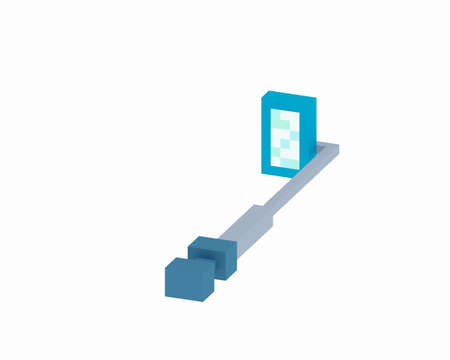 Selfie stick and smartphone, a digital art of steel monopod with mobile phone isometric voxel raster 3D illustration render on white background.の写真素材