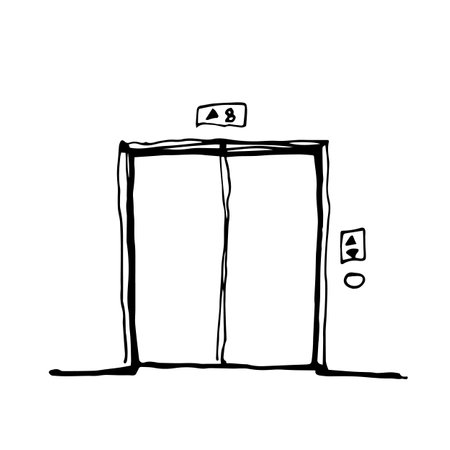 Elevator, a digital art of building lobby lift hand drawn icon illustration isolated on white background.の写真素材