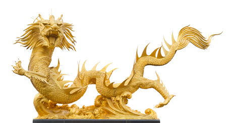 Isolated golden dragon sculptureの写真素材