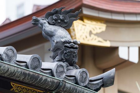 Traditional Japanese lion roof gableの写真素材