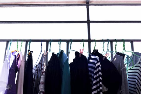 Hang clothes to dry in sunshineの写真素材