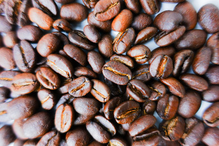 roasted coffee beans background, brown coffee beans.