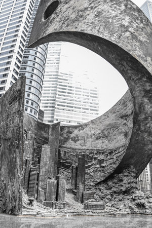SINGAPORE - July 16, 2018: Bronze sculpture entitled "Progress and Advancement" in Raffles Place Singapore.の写真素材
