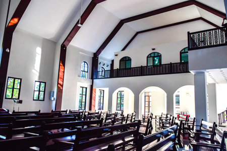 interior of the church with cross.の写真素材