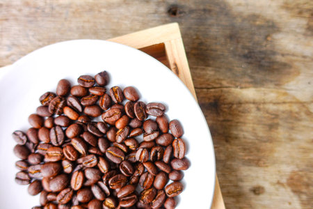 Close-Up of Roasted Coffee Beans in Wooden Box