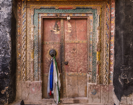 Ancient door at monasteryの写真素材