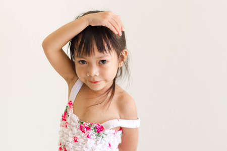 Asian girl kid is expressions of  funnyの写真素材