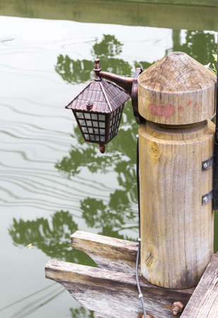 External timber and lamp waterfrontの写真素材