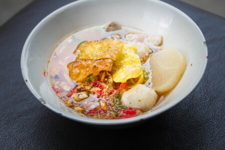 Close up thai spicy pork noodle