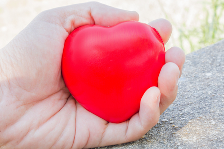 Big red heart in the handの写真素材