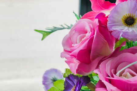 Beautiful bouquet of flowers in a coffee shop.の写真素材