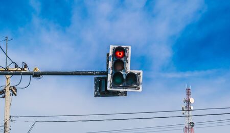 Traffic light on a day. Concept traffic jam.の写真素材