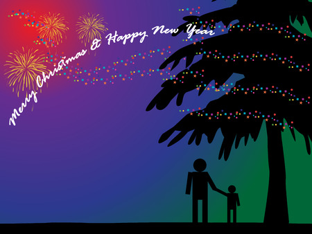 Christmas background with home and christmas trees. Vector illustrator designのイラスト素材