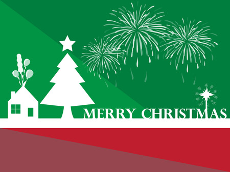 Christmas background with home and christmas trees. Vector illustrator designのイラスト素材