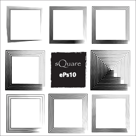 Set of empty scribble square frame, vector design elements, 9 square frame.のイラスト素材