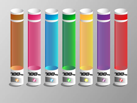 Colorful liquid in a glass tubes with 100 percent.のイラスト素材