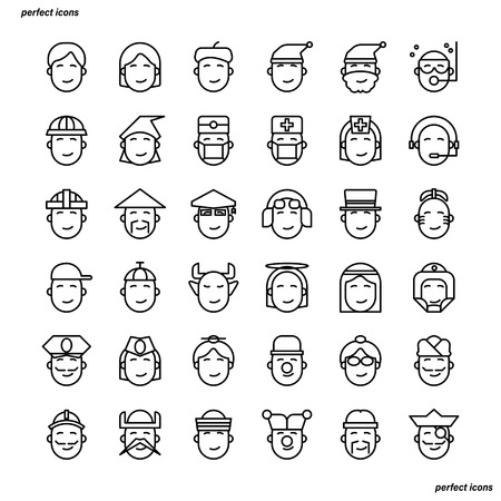 Avatar Outline Icons perfect pixel. Use for website, template,package, platform. Concept business object design.のイラスト素材