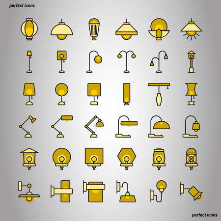 Lamp Color Line Icons perfect pixel. Use for website, template,package, platform. Concept object UI,UX design.のイラスト素材