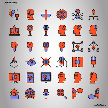 Creative and Design Color Line Icons perfect pixel. Use for website, template,package, platform. Concept object UI,UX design.のイラスト素材