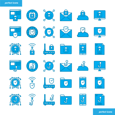 Internet Security Color Line Icons perfect pixel. Use for website, template,package, platform. Concept object UI,UX design.のイラスト素材