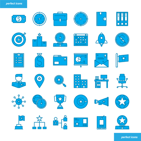 Business Element Color Line Icons perfect pixel. Use for website, template,package, platform. Concept object UI,UX design.のイラスト素材