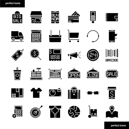 Shopping and Ecommerce Color Line Icons perfect pixel. Use for website, template,package, platform. Concept object UI,UX design.のイラスト素材