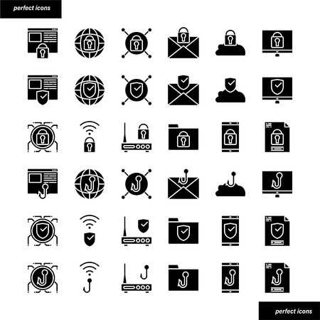 Internet Security Color Line Icons perfect pixel. Use for website, template,package, platform. Concept object UI,UX design.のイラスト素材