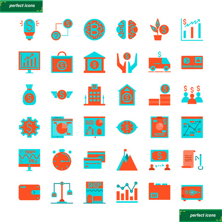Banking and Financial Color Line Icons perfect pixel. Use for website, template,package, platform. Concept object UI,UX design.のイラスト素材