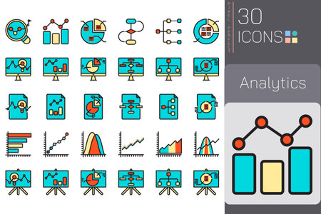 Line icons of analytics and statistics. Modern thin linear pictograms for websites, mobile apps, and conceptsのイラスト素材