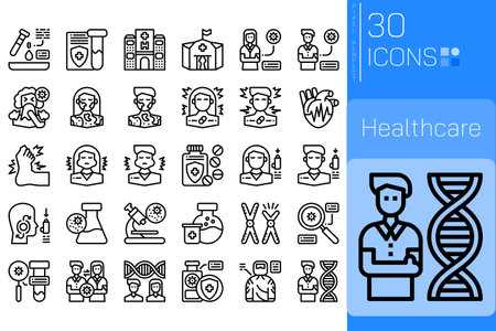 Set of vector line icons and pictograms of healthcare and medicine.のイラスト素材