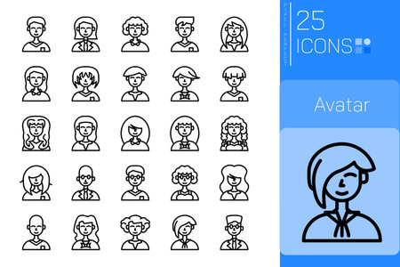 Avatar line icon set. Woman, man, woman, female, male. People concept. Can be used for topics like human, human, familyのイラスト素材
